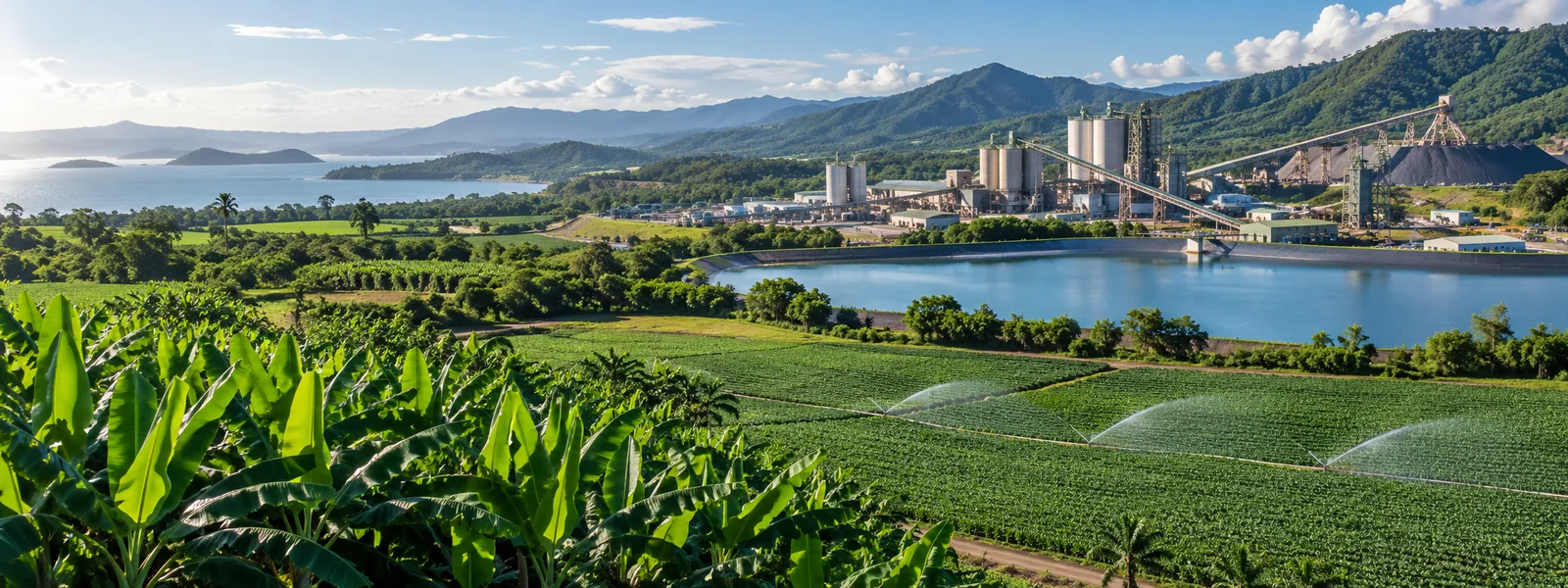 Agricultural fields near modern mineral processing infrastructure